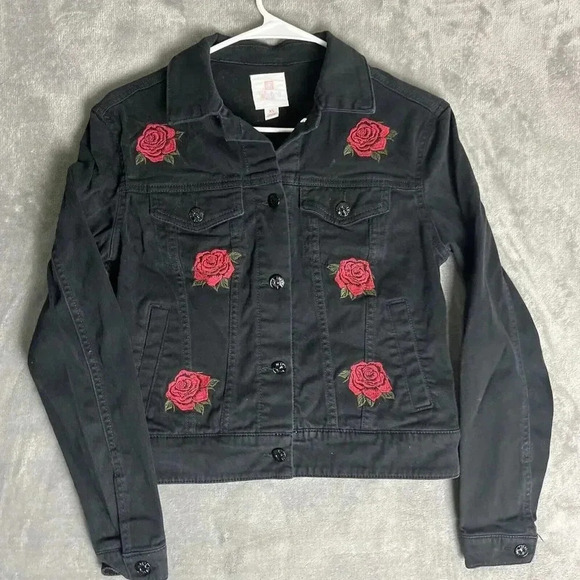 LuLaRoe Harvey Size XS Rose Floral Embroidered Jean Jacket Denim Western Boho - Picture 1 of 7
